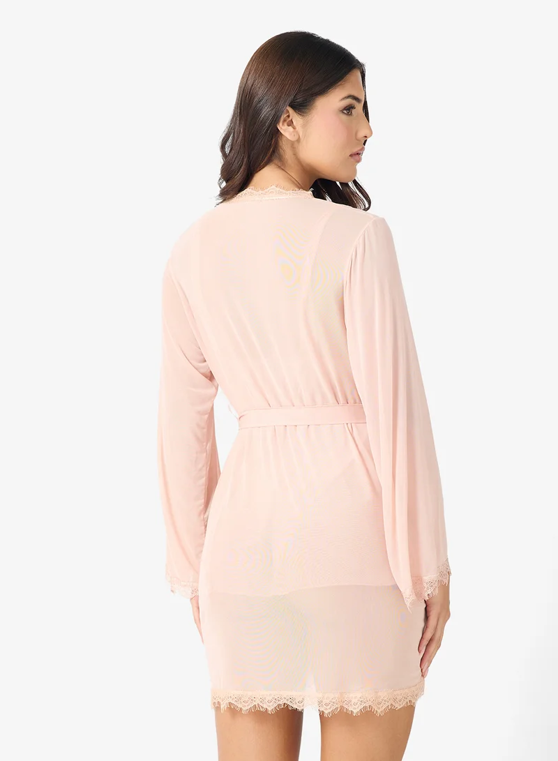 جينجر 2PC Satin Robe & Babydoll Set